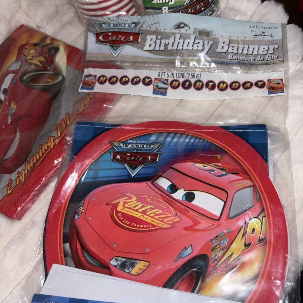 Vintage Disney Pixar Cars Birthday Party Supplies Set Cups Napkins Banner